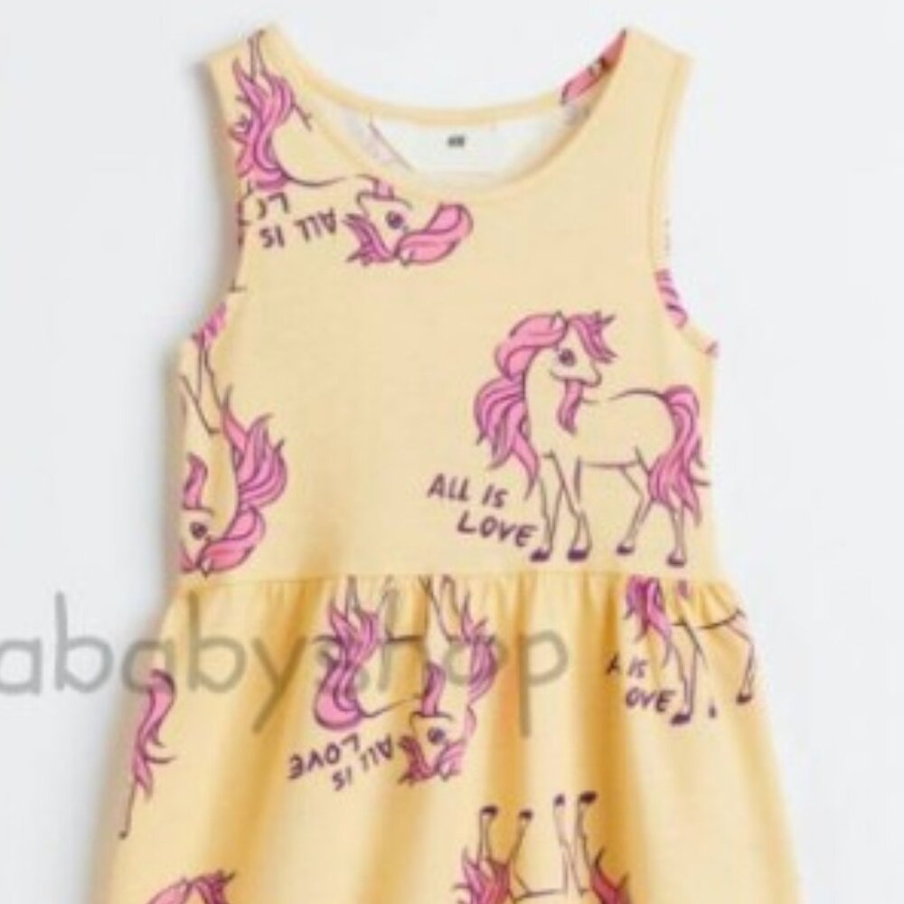 Girls' Cream Unicorn "All Is Love" Sleeveless Jersey Dress